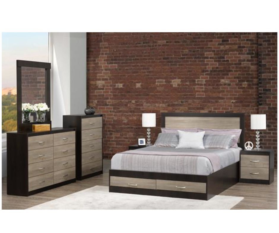 Modern Two-Tone Bedroom Set with Storage - NB171