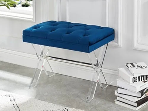 Blue Velvet Bench Acrylic Legs - 6422