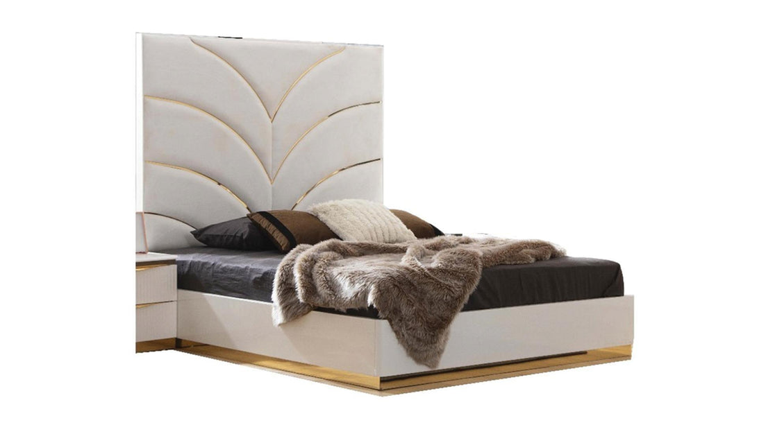 Laura White & Gold Lacquer - Bed Only - Dreamland Home Furnishing