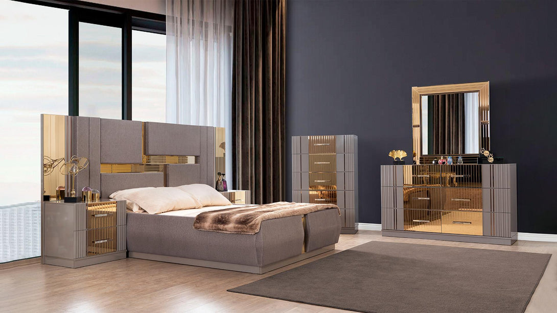 Lorenzo Grey & Gold - Bed - Dreamland Home Furnishing