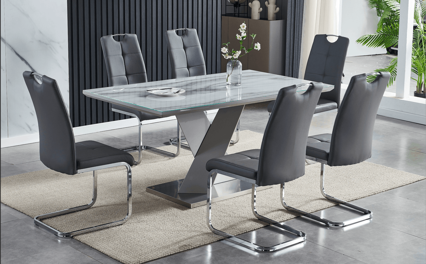 Granite 7-Piece Dining Table Set - Furniture Empire