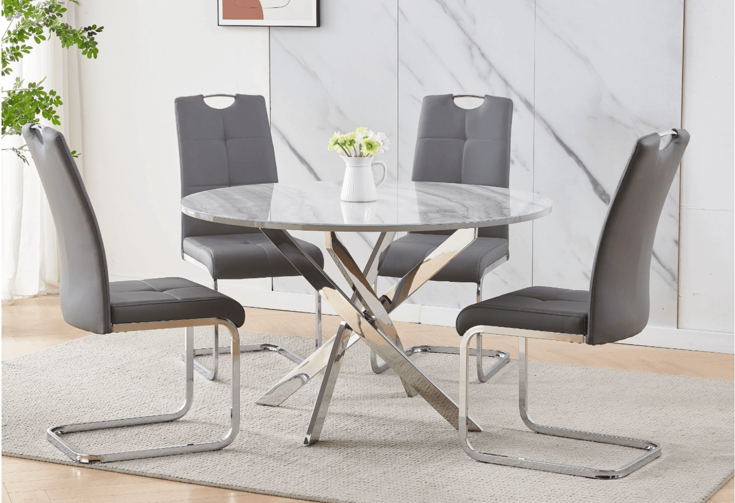 Granite Round Dining Table Set - Furniture Empire