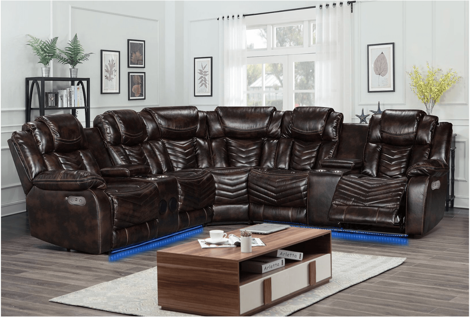 Rick Sectional Recliner Music Sofa - Black Air Leather - Furniture Empire