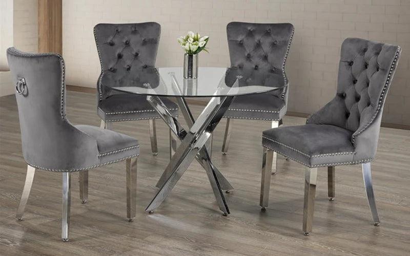 Glass Dining Table Set - Table + 4 Chairs - T1447 - Dreamland Home Furnishing