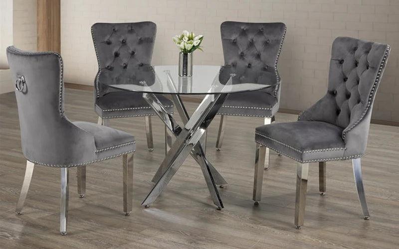 5 Pcs Glass Top dining Set - T-1447 C-1263 - Furniture Empire