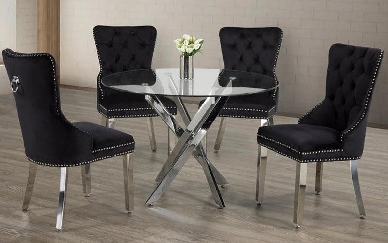 5 Pcs Glass Top dining Set - T-1447 C-1263 - Furniture Empire