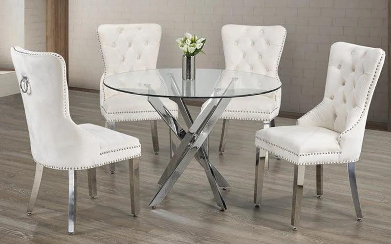 Glass Dining Table Set - Table + 4 Chairs - T1447 - Dreamland Home Furnishing