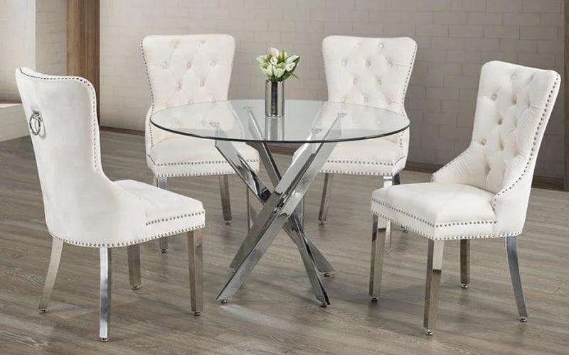 5 Pcs Glass Top dining Set - T-1447 C-1263 - Furniture Empire