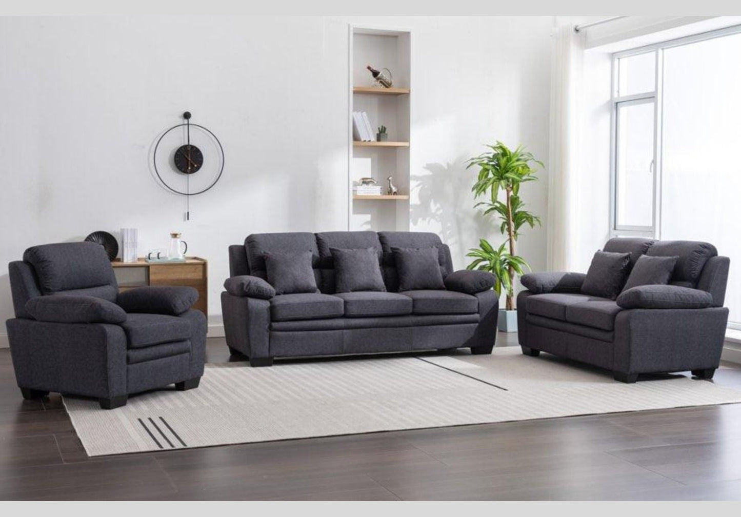 DARK GREY FABRIC 3PC SOFA SET