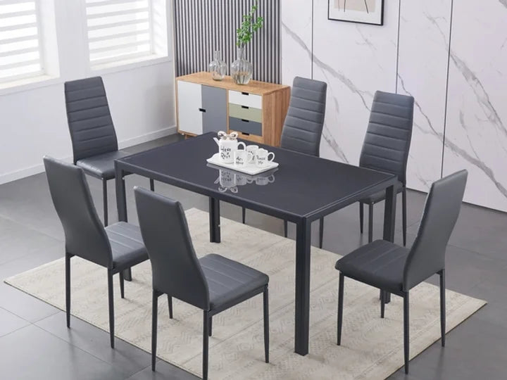 7-Piece Dinette Set with Tempered Grey Glass Table - T- 5051