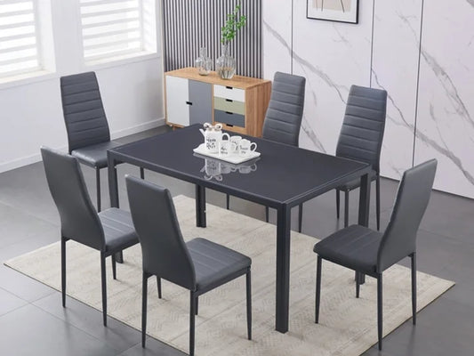 7-Piece Dinette Set with Tempered Grey Glass Table - T- 5051