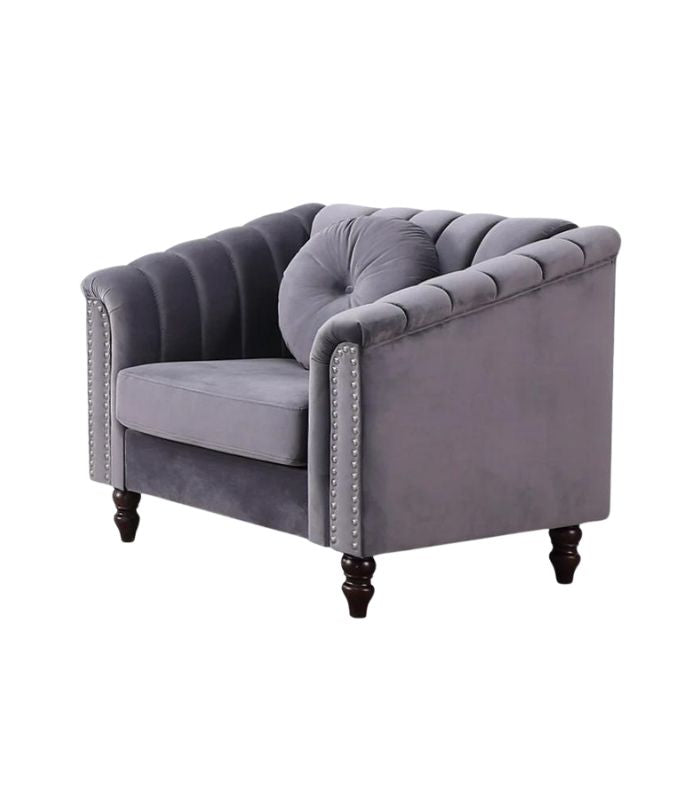 3PC - Gray Velvet Sofa Set (8088)